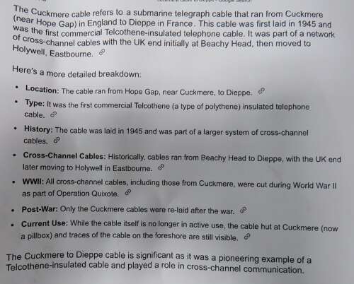 Rare Section of the Cuckmere - Dieppe Communications Cable & Map with History 1945