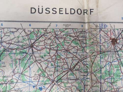 WW2 British Army/Air Military Map K52 of Dusseldorf Germany Dated 1944