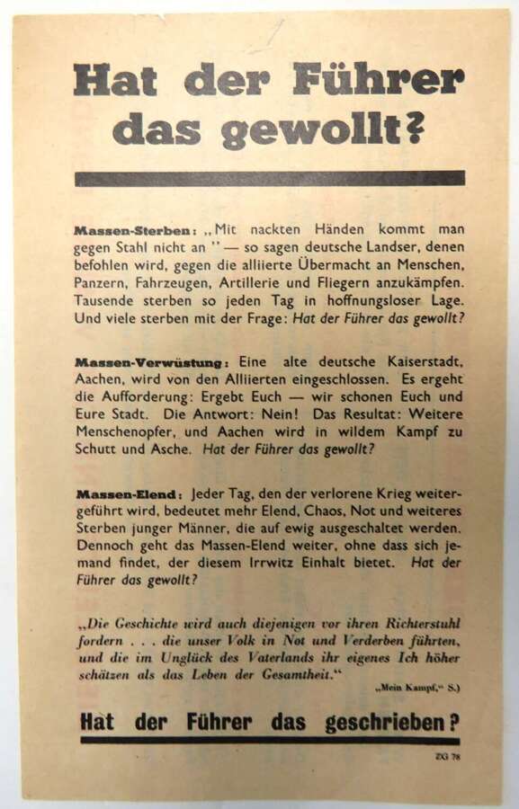 WW 2 Air Dropped on Germany Propaganda Leaflet ZG78