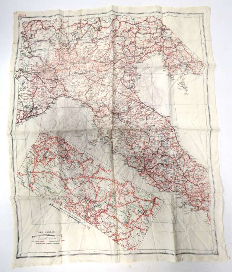 WW2 Air Crew / Special Forces / SOE Double Side Silk Map of Italy