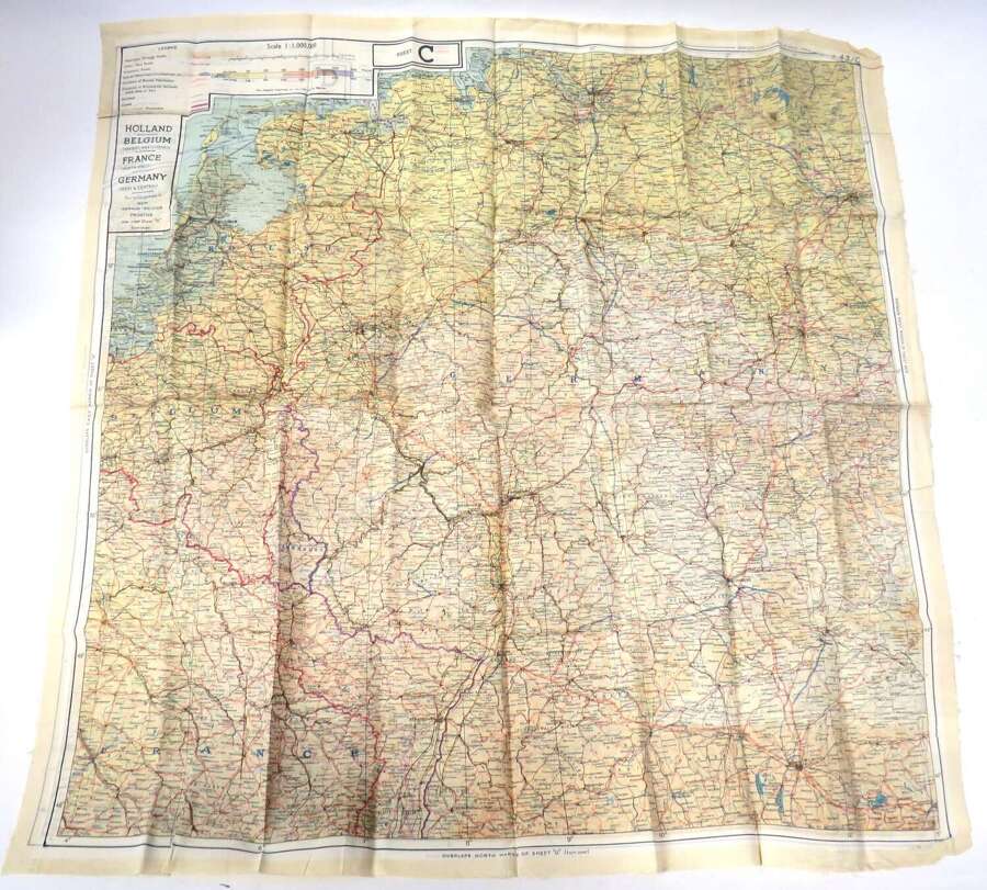 WW2 D-Day Air Crew/Special Forces / SOE Single Side Silk Map of France & Germany