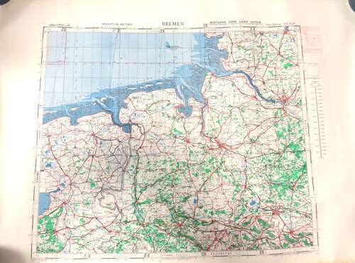 WW2 British Army/Air Military Map 52/6 of Bremen Germany Dated 1945