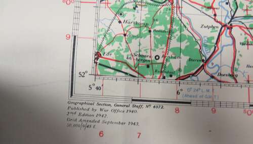 WW2 British Army/Air Military Map 52/6 of Bremen Germany Dated 1943