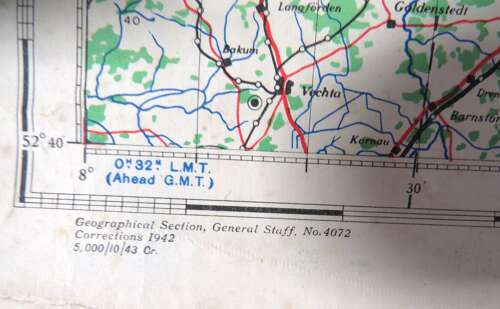 WW2 British Army/Air Military Map of Lubeck Germany Dated 1943