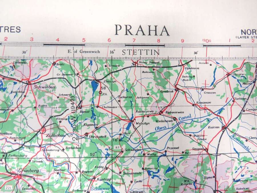 WW2 British Army/Air Military Map of Praha Czechoslovakia Dated 1943