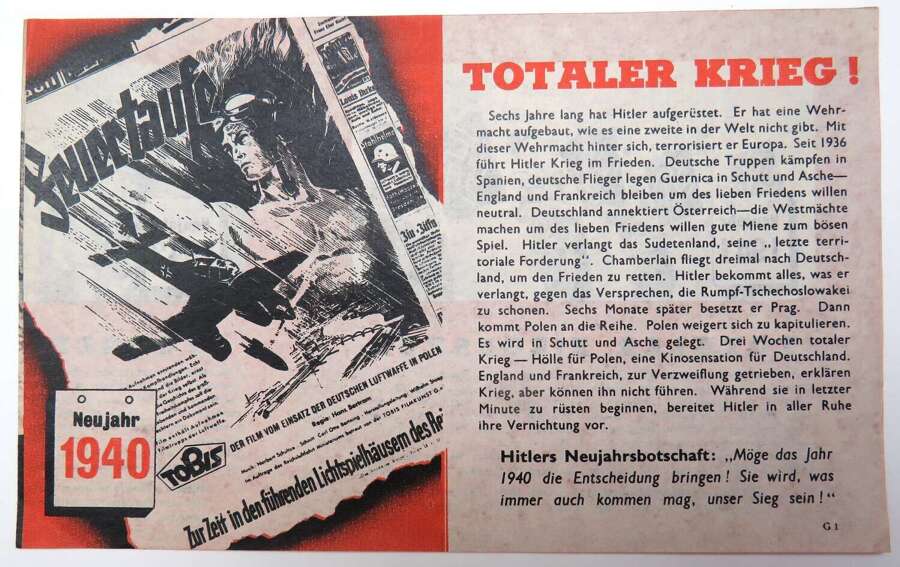 WW 2 Air Dropped German Propaganda Leaflet G1