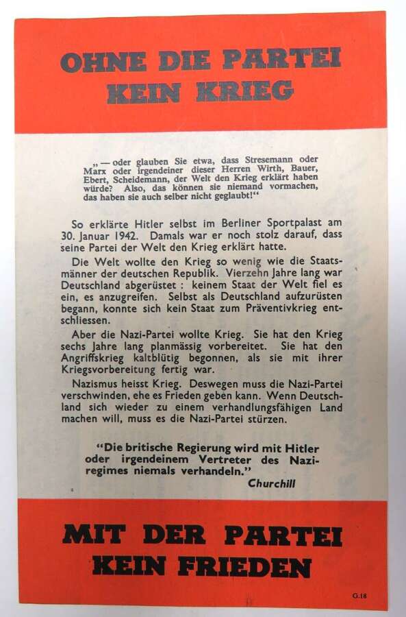 WW 2 Air Dropped German Propaganda Leaflet G18