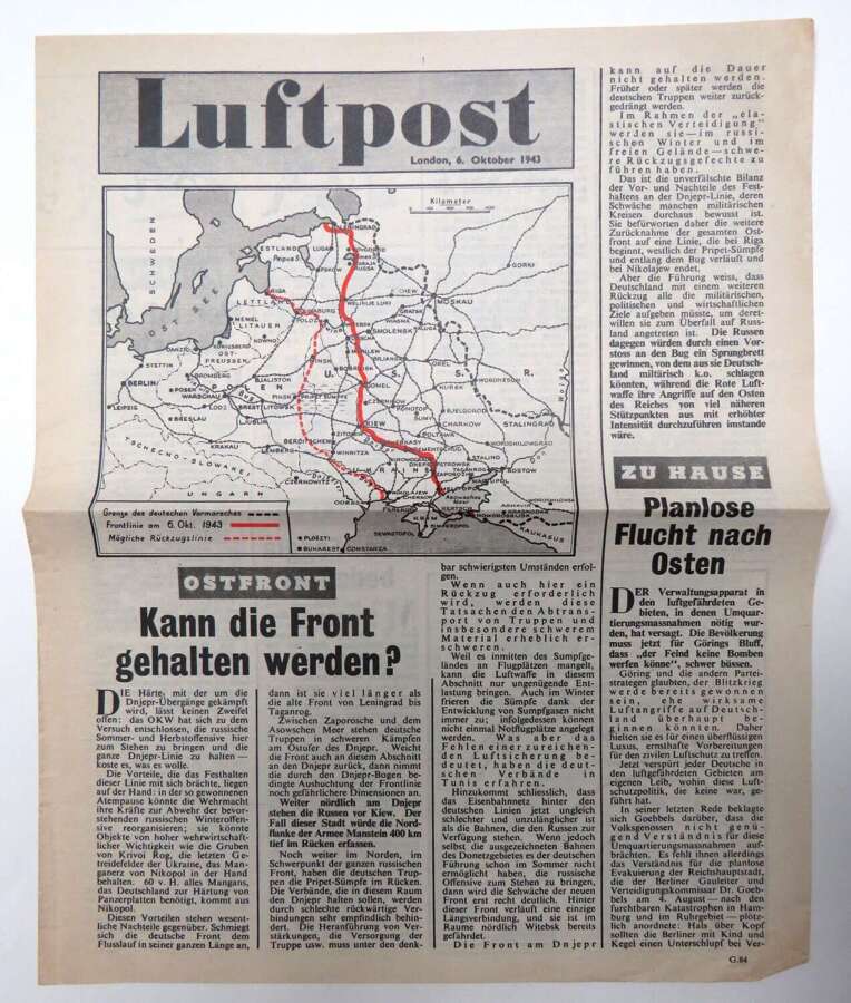 Pre D-Day Luftpost Air Dropped German Propaganda Leaflet G84 October 1943