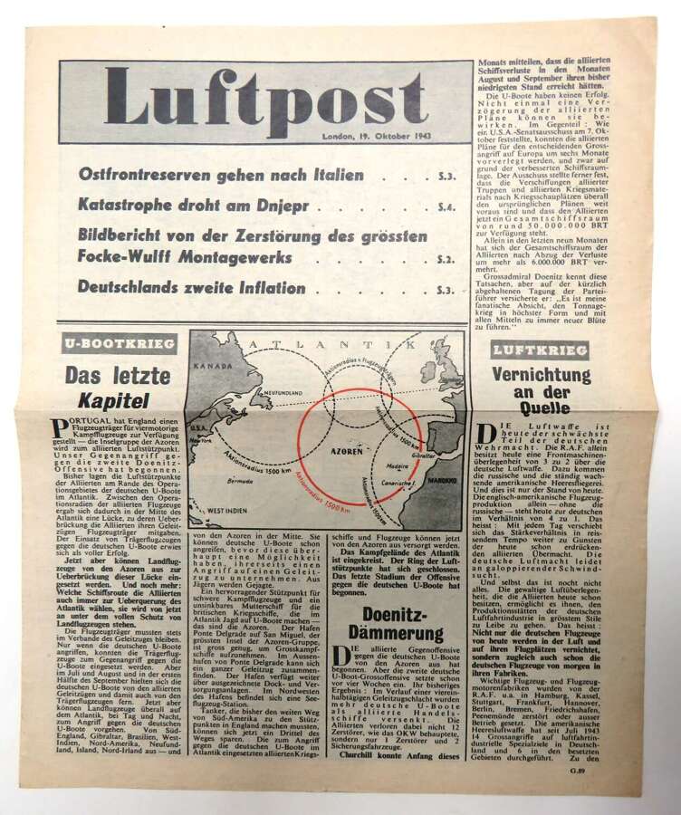 Pre D-Day Luftpost Air Dropped German Propaganda Leaflet G89 October 1943