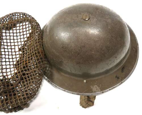 Early War Rifle Brigade Flashed Steel Helmet with cammo Netting cover