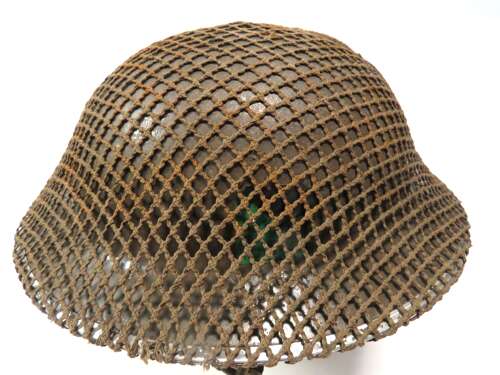 Early War Rifle Brigade Flashed Steel Helmet with cammo Netting cover