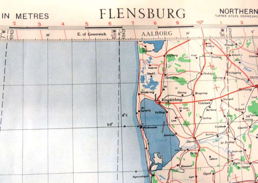 WW2 British Army/Air Military Map NE 54/6 of Flensburg Germany Dated 1942