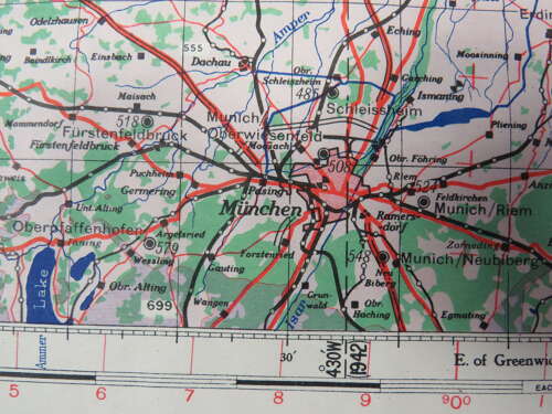 WW2 British Army/Air Military Map NE 48/10 of Munchen Germany Dated 1944