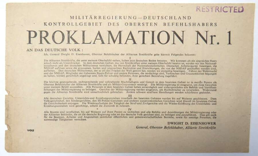 WW 2 Air Dropped on Germany Propaganda Leaflet  WG12 "Eisenhower" Post D-Day