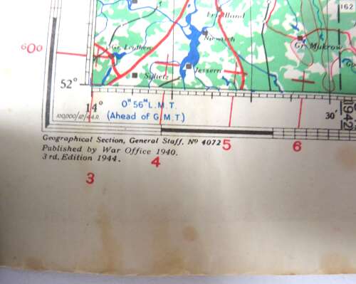 WW2 British Army/Air Military Map 52/14 of Stettin Germany Dated 1944