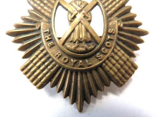 WW1 Brass Economy Royal Scots Cap / Bonnet Badge