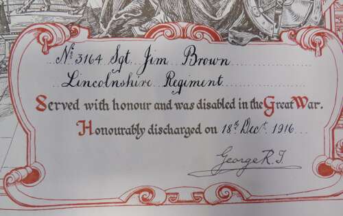 WW1 Lincolnshire Regiment Soldiers Discharge Service Rendered Scroll