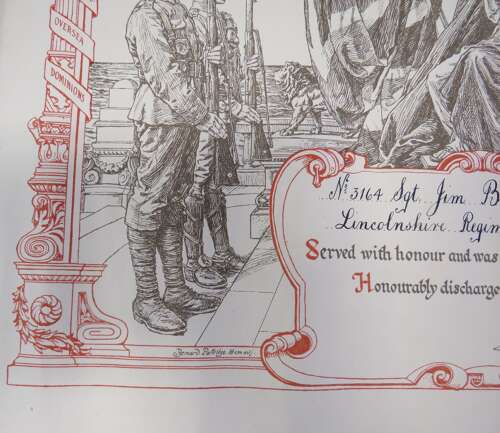 WW1 Lincolnshire Regiment Soldiers Discharge Service Rendered Scroll